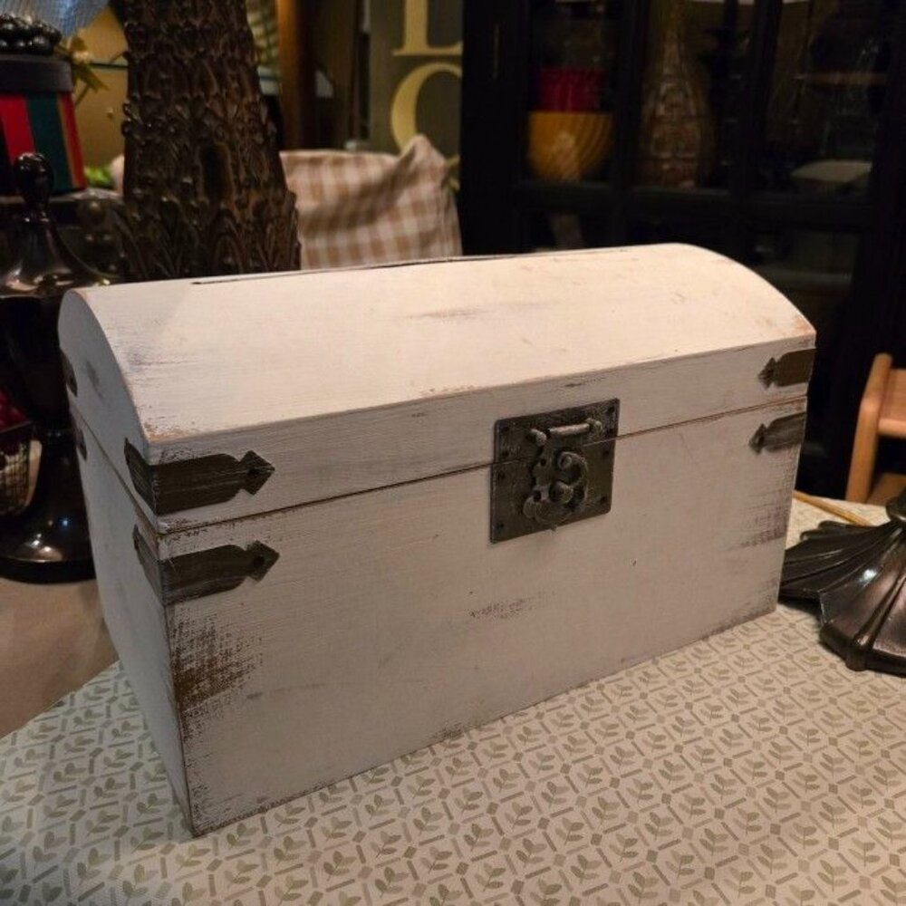 Distressed Chalk Painted Trunk With Slit In Top - Picture 2 of 4